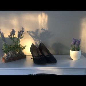 Navy blue faux suede heels